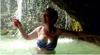 Swimming behind a waterfall